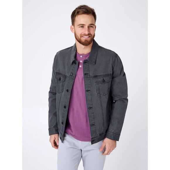 7 Diamonds Men’s Mac Denim Jacket Trucker Charcoal Jean Size Small Button Front - Picture 1 of 9
